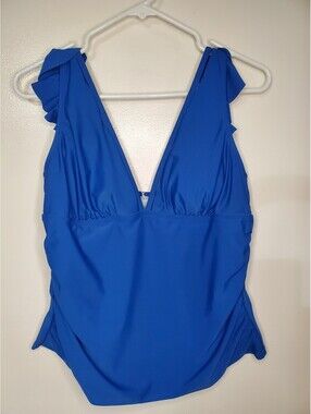 CUPSHE Womens XL Royal Blue Ruffle Strap Tankini Swim Top NWT